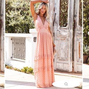 Sold out - Pink metallic tiered maxi dress, beautiful and flattering